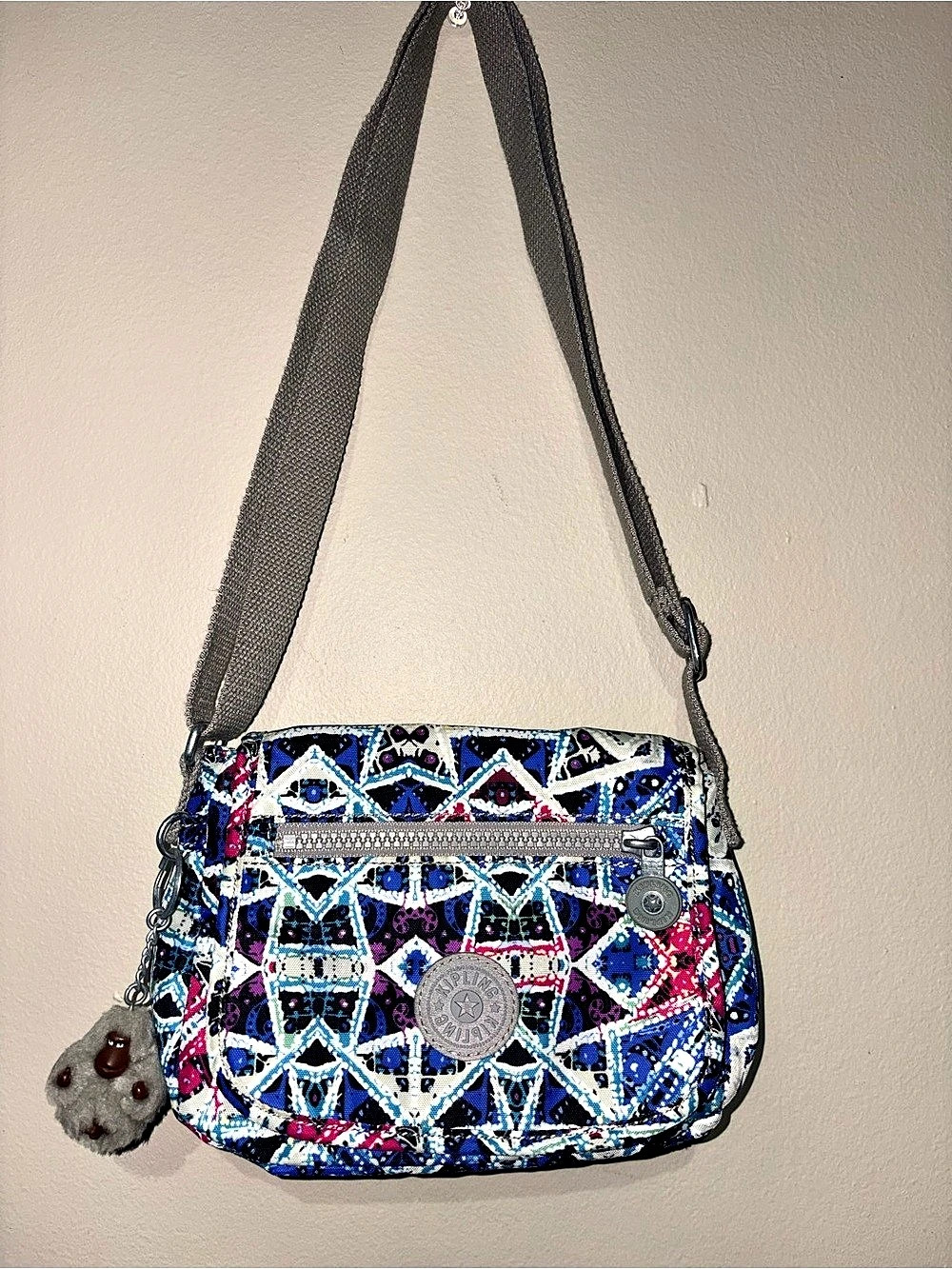 Kipling Geometric Crossbody Bag in Blue & Pink